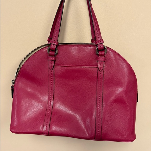 Coach F25671 Peyton Crossgrain Leather Domed Satchel Purse Bag Red with Xbody - Picture 2 of 9